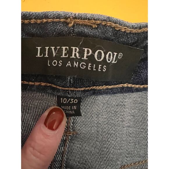 Liverpool Los Angeles Frayed Hem Denim Mini Skirt Blue Womens Petite Size 10/30 - Picture 7 of 8